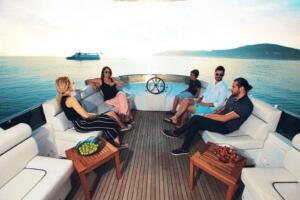 Motoryacht P120 Interior 24 meters 35 people tour capacity 30 people dinner capacity best rental yacht prices with Premionly in Istanbul.