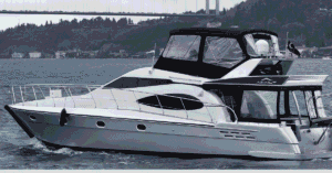 Azimut 55 P149 yacht side view on the Bosphorus, Istanbul