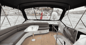 Wood-finished interior of the Azimut 55 P149 21m motor yacht