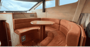 Cabin interior of the Azimut 55 P149 yacht with mood lighting