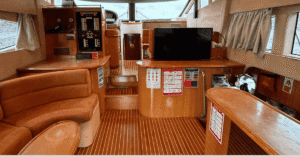 Wood-finished interior of the Azimut 55 P149 21m motor yacht